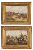 N Bossow (19th/20th Century) Hunting Scenes both signed, pair of oils on panel 25 x 37cm (10in x