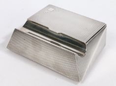 A George V silver Art Deco inkstand, Sheffield 1932, maker Walker & Hall, the engine turned hinged