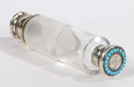 A Victorian silver and turquoise mounted scent bottle, London 1857, maker Frances Douglas, the