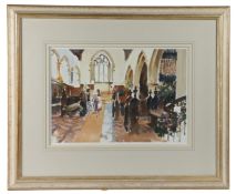 John Yardley (British, b.1933) 'Flowers in Church (Betchworth)' signed (lower left), watercolour