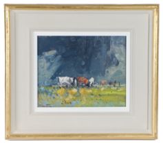 Geoffrey Chatten (British, Born 1938) 'Cattle Marsh' signed (lower leftt), oil on board 23 x 28cm (