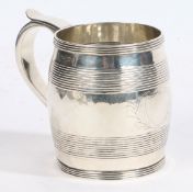 A George IV silver mug, Exeter 1822, maker William Welch II, of barrel form with reeded banded