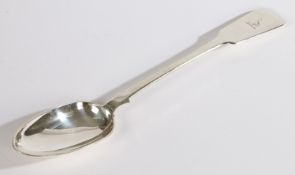 A large crested provincial silver fiddle pattern basting spoon, Exeter 1846, Josiah Williams & Co