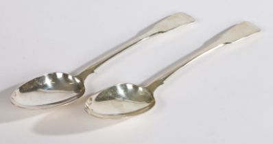 A pair of Georgian fiddle pattern silver table spoons, London 1808, maker IB 124g total weight (2)