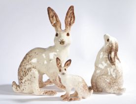 A group of  'Winstanley' pottery Hares, stamped to underside, various sizes (3)
