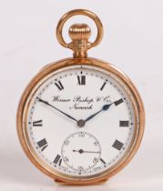 An Edward VII 9 carat gold open face pocket watch, the white enamel dial with Roman numerals,