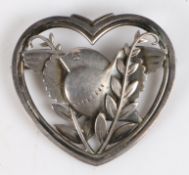 A Georg Jensen sterling silver brooch, designed by Arno Malinowski, design no. 239, of heart form