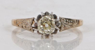 A 9 carat gold and diamond engagement ring, the central oval cut diamond measuring approximately 0.