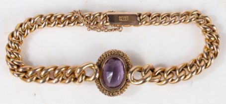 A 15 carat gold and amethyst bracelet, the oval facet cut amethyst on a chain-link bracelet, with