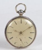 Thomas Hallam, Nottingham, a Victorian silver open face pocket watch, the case London 1841, maker