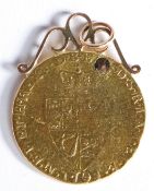 A George III gold guinea pendant, 1791, with scrolled yellow metal pendant mount, 8.6g