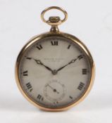 An Edward VII 9ct gold open face pocket watch, the engine turned dial with Roman numerals, outer