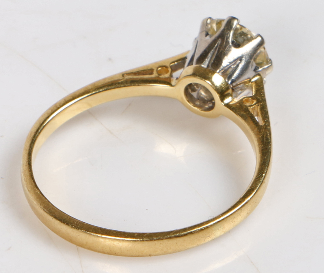 An 18 carat gold solitaire ring, the round brilliant cut diamond at approximately 1ct. ring size - Image 2 of 2