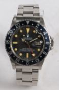 A Rolex Oyster Perpetual GMT-Master gentleman's stainless steel wristwatch, model ref. 16750, case