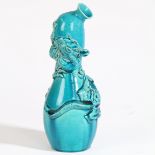 A Japanese Awaji turquoise glazed vase, of gourd form with raised dragon decoration, 22.5cm high