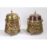 Two 19th Century Dutch copper and brass peat pails, one with copper lid the other with brass lid,