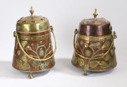 Two 19th Century Dutch copper and brass peat pails, one with copper lid the other with brass lid,