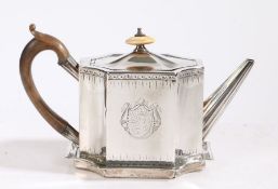 A George III silver teapot and stand, London 1788, maker William Plummer, with fruitwood handle