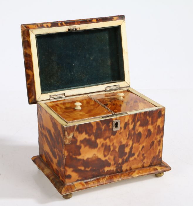 A Regency tortoiseshell tea caddy, the swept lid with rectangular cartouche engraved with a lion - Image 2 of 2