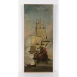 English School (19th Century) Galleon with Rowing Boat oil on canvas 58 x 24cm (23" x 9.5")