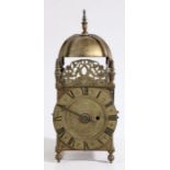 An 18th Century lantern clock case by John Calver of Woodbridge, the signed brass dial with Roman