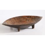 A Fijian Kava bowl, of oval form, raised on four chamfered legs, 40.5cm wide, 24cm deep, 7cm high