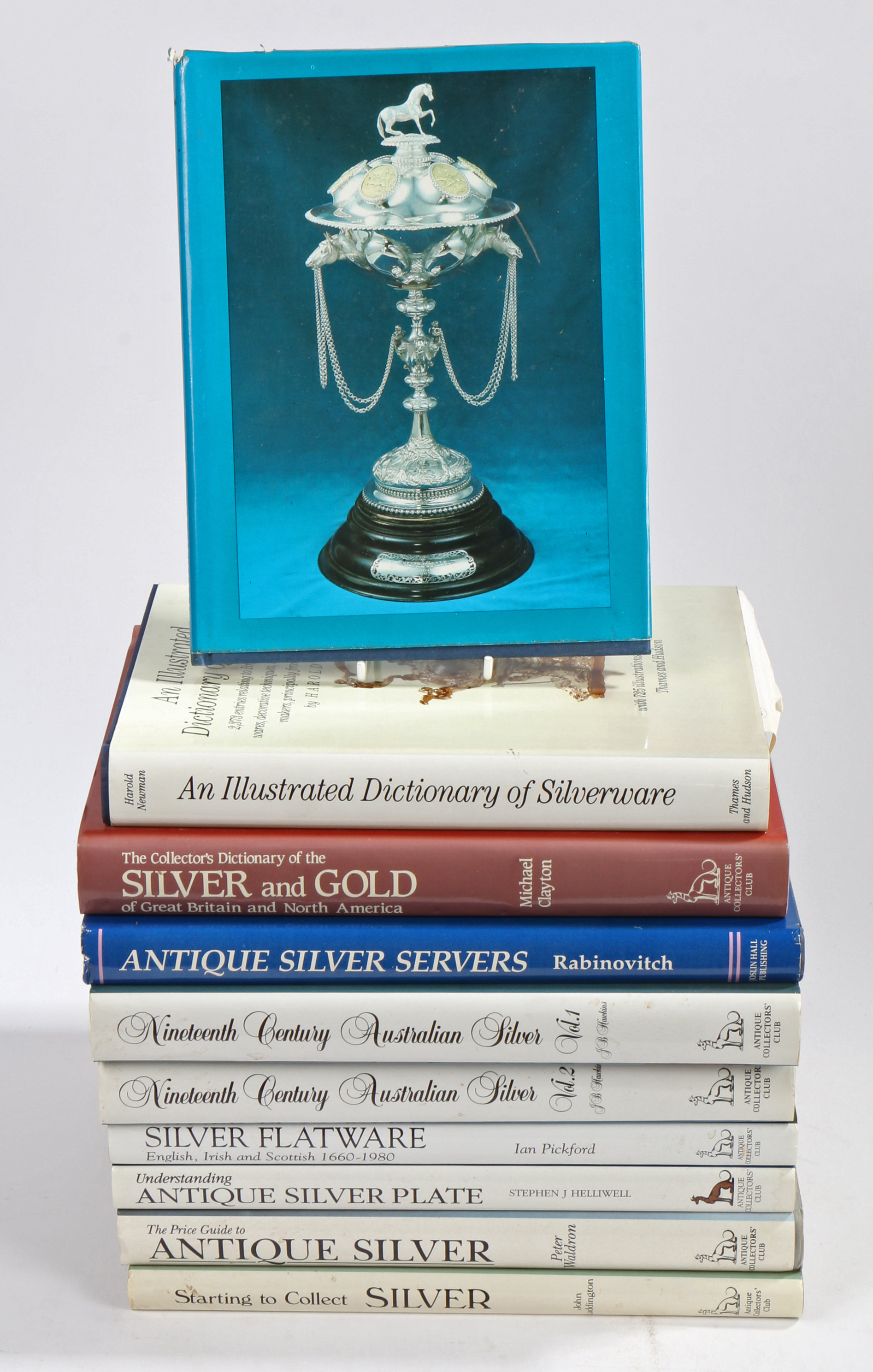 A collection of silver and gold reference books, Rabinovitch, Antique Silver Servers, Harold Newman,