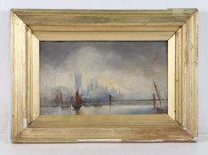 English School (19th/20th Century) Thames Scene oil on panel 13 x 23cm (5" x 9")