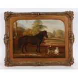 English School (19th Century) Horse and Dog in a Landscape indistinctly signed (lower centre), oil