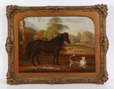 English School (19th Century) Horse and Dog in a Landscape indistinctly signed (lower centre), oil