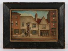 C.T. Moore, "The Old Reindeer Pub, Wheeler Gate, Nottingham", signed oil on board, titled and