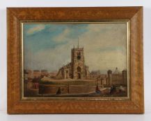 E. Worrall, "Bolton Parish Church, Lancashire, signed oil on canvas, housed in a gilt slip and