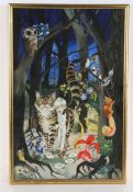 Janet & Anne Grahame-Johnstone (20th Century) Woodland Scene with Child and Animals monogramed to