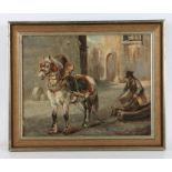 Continental School (19th Century) Figure and Horse in a Street oil on canvas 31 x 39cm (12" x 15.