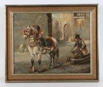 Continental School (19th Century) Figure and Horse in a Street oil on canvas 31 x 39cm (12" x 15.