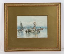 G.S Wood, study of a Dutch barge and sailing vessel, signed lower left, indistinctly titled lower