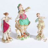 A Chelsea porcelain figure of a shepherdess, circa 1760-70, modelled with her left hand raised, with