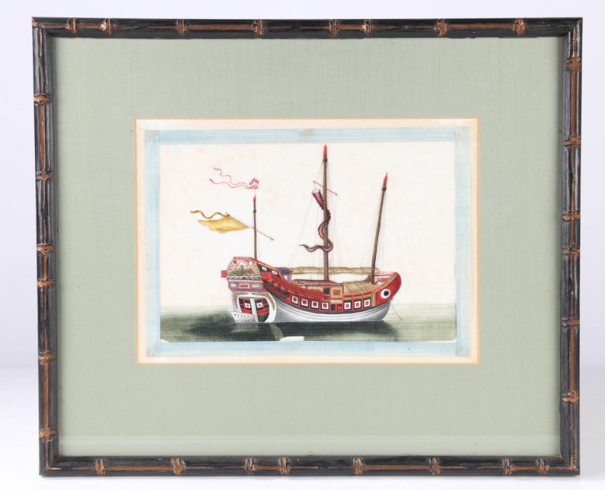 Chinese School (19th Century) Junks at Sea, Insects and Flowers group of six watercolours on rice - Image 5 of 6