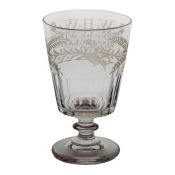 A 19th Century goblet, engraved W.H.W. LET LOVE BE WTHOUT DISSIMULATION above the facetted base