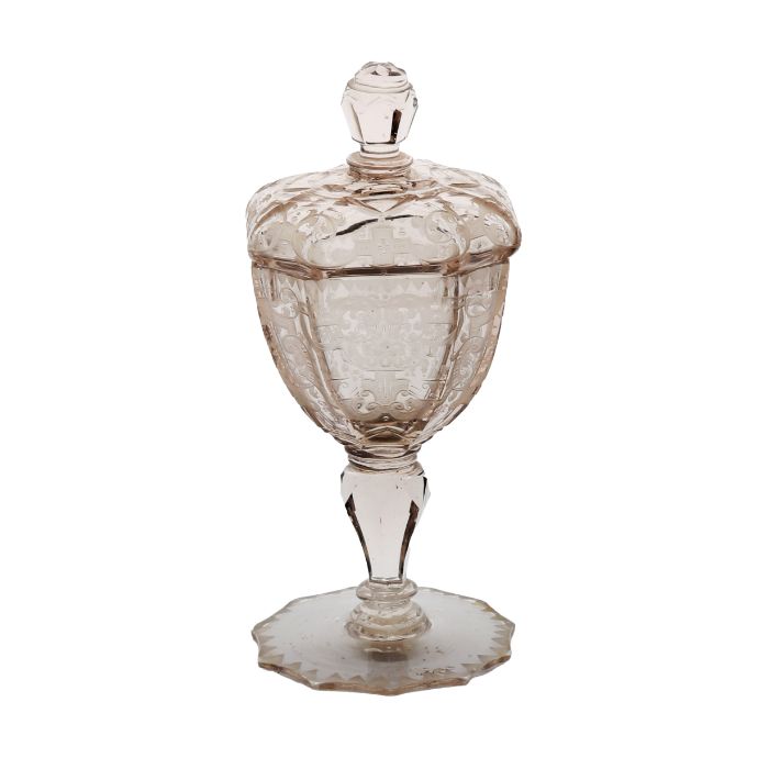 An early 18th century German glass cup and cover, with fine engraved decoration, of swags and