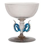 A 17th Century Facon de Venise wine coupe, circa 1670, probably Netherlands, with applied blue