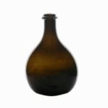 A late 18th Century small flattened wine bottle, probably Dutch, with applied string ring, 17.5cm