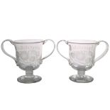 Two glass Success to Britannia loving cups, dated 1774 and engraved Success to the Britannia 1774,