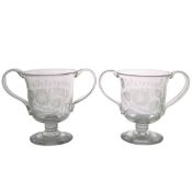 Two glass Success to Britannia loving cups, dated 1774 and engraved Success to the Britannia 1774,