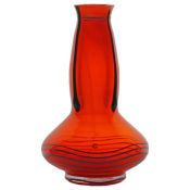 A Loetz orange glass vase, in bold orange with black applied trailing tears and blue line