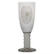 Early 20th century Bohemian glass goblet produced at Haida (Novy Bor), etched with what is