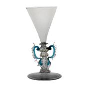 An early 18th Century Facon de Venise wine flute, circa 1700, with applied blue wings, small part of