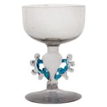 A 17th Century Facon de Venise wine coupe, circa 1650, Northern Europe, with applied blue wings,