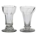 Two 18th Century syllabub glasses, English circa 1750, pan topped bowl and pattern moulded foot,