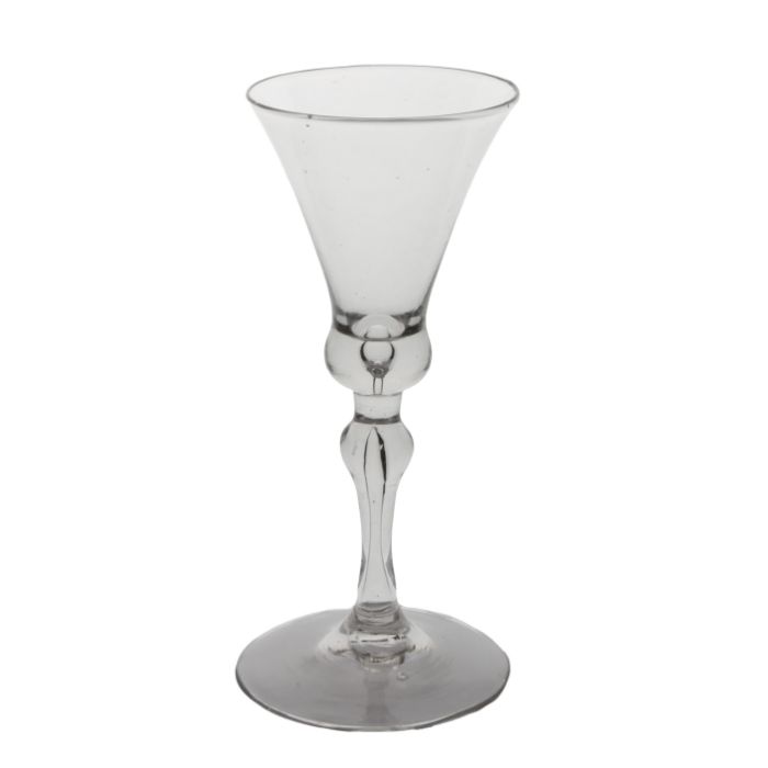 A mid 18th Century baluster wine glass, English circa 1730-40, the bell bowl above a tear to the - Image 2 of 2